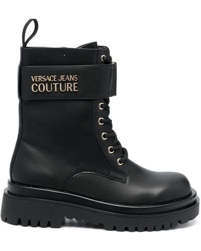 Versace Combat Boots Met Logo - Zwart