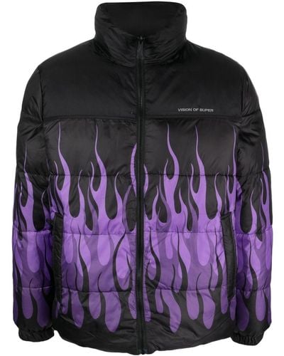 Vision Of Super Triple Flame Puffer Jacket - Black
