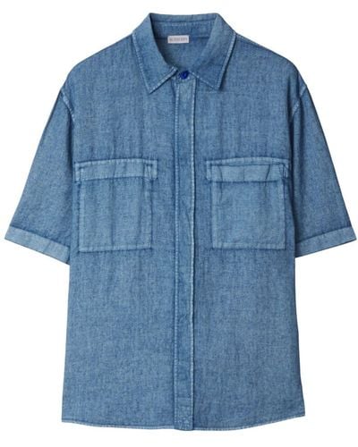 Burberry Short-sleeve Linen Shirt - Blue