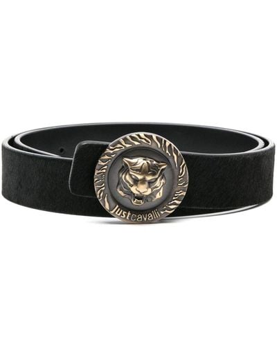 Just Cavalli Tiger Head-motif Leather Belt - Black