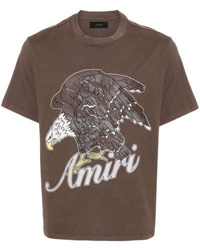 Amiri Eagle Glittered Logo-print Cotton-jersey T-shirt - Brown