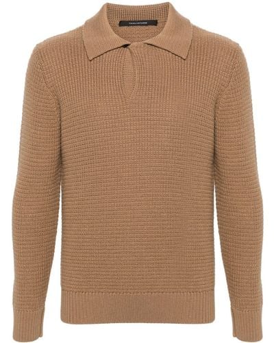 Tagliatore Buttoned Knitted Polo Shirt - Brown