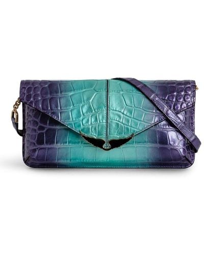 Zadig & Voltaire Borderline crocodile-embossed clutch bag - Bleu