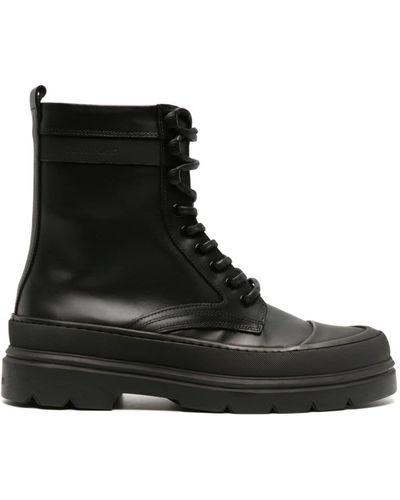 Calvin Klein Logo-debossed Leather Ankle Boots - Black