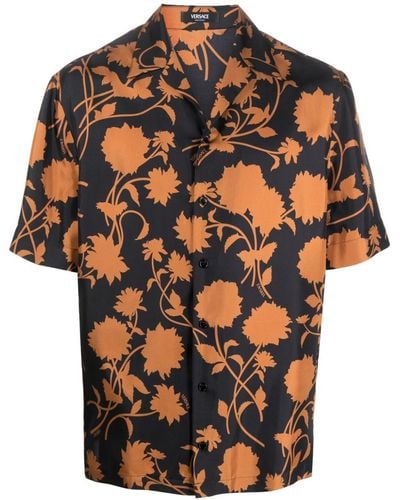 Versace Floral-print Silk Shirt - Orange