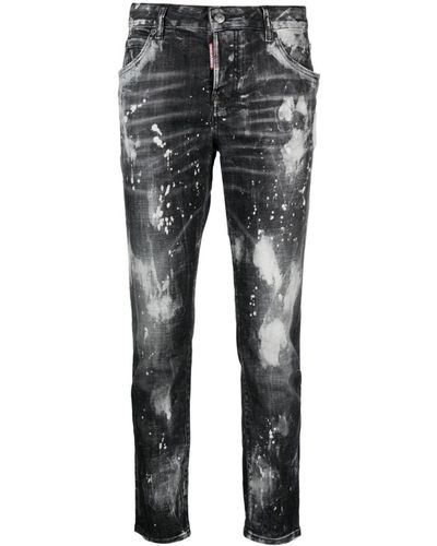 DSquared² Cropped-Jeans mit Farbklecks-Print - Grau