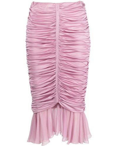 Blumarine Ruched Silk Midi Skirt - Pink