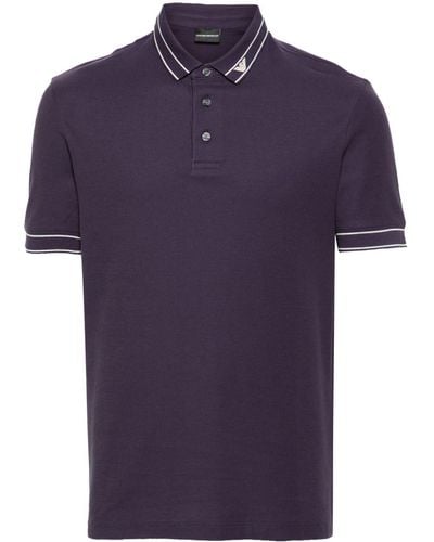 Emporio Armani Logo-collar Cotton Polo Shirt - Blue