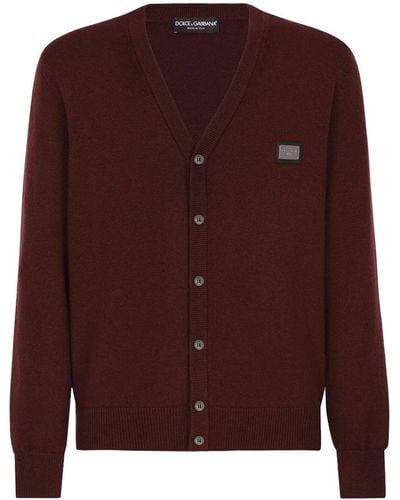 Dolce & Gabbana Cardigan col v à plaque logo - Violet