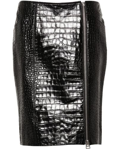 Tom Ford Falda corta con efecto de piel de cocodrilo - Negro