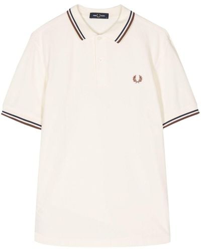 Fred Perry Embroidered-logo Cotton Polo Shirt - Natural
