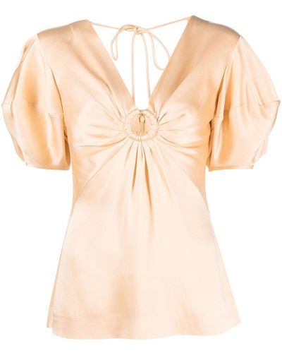 Stella McCartney Puff-sleeve Ruched Blouse - Natural