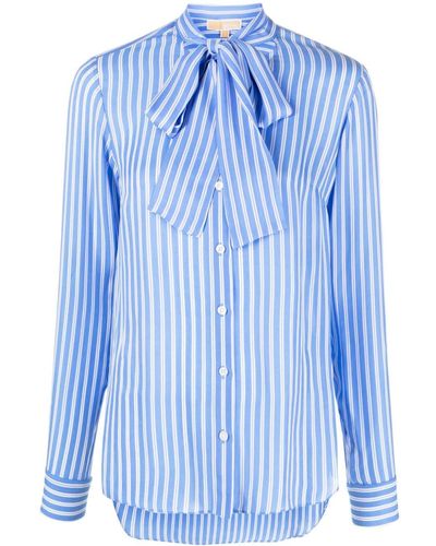 MICHAEL Michael Kors Gestreiftes Hemd mit Schleifenkragen - Blau