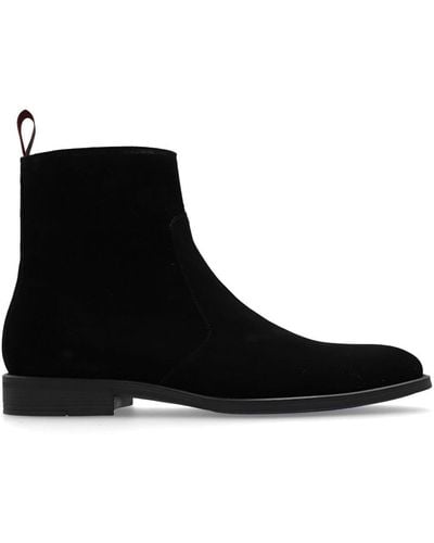 PS by Paul Smith Leather Flat Ankle Boots - Black