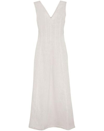 Brunello Cucinelli V-neck Linen Maxi Dress - White