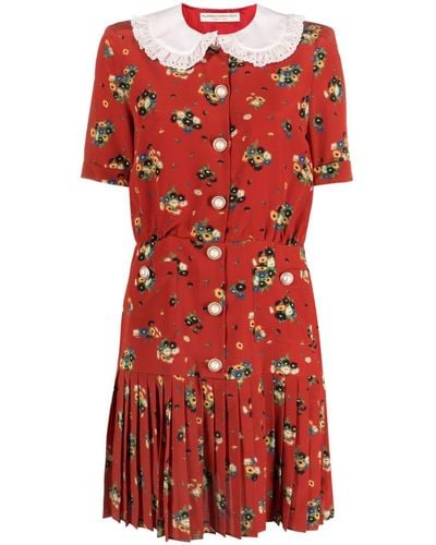 Alessandra Rich Floral-print Silk Minidress - Red