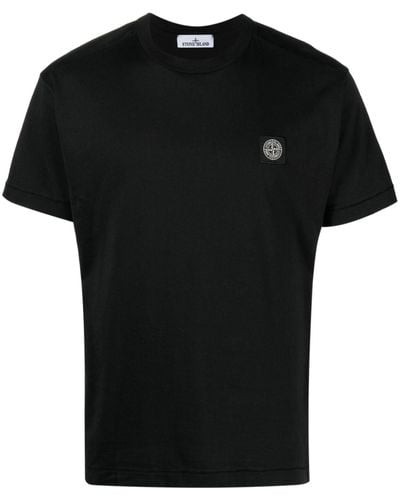 Stone Island T-shirt en coton à patch logo - Noir