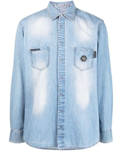 Philipp Plein Jeanshemd mit Strass - Blau