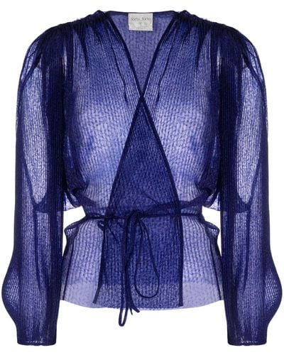 Forte Forte Pleated Long-sleeve Wrap Blouse - Blue