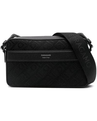 Ferragamo Gancini-jacquard Leather Messenger Bag - Black