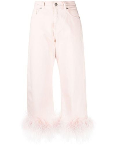 P.A.R.O.S.H. Feather-trim Stretch-cotton Jeans - Pink