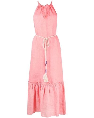 120% Lino ノースリーブ タイウエスト ドレス - ピンク