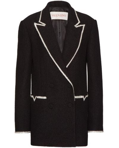 Valentino Garavani Embroidered Tweed Blazer - Black