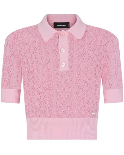 DSquared² Pointelle-knit Cropped Polo Top - Pink