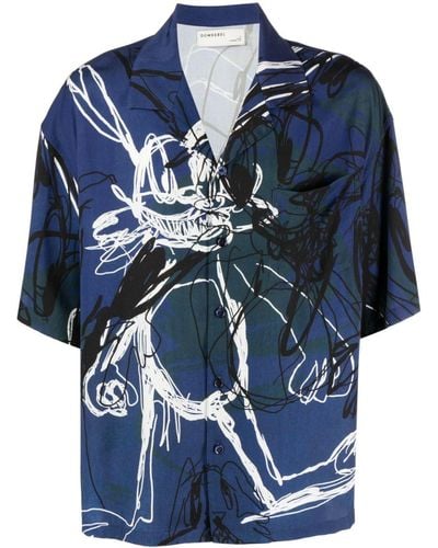 DOMREBEL Overhemd Met Abstracte Print - Blauw