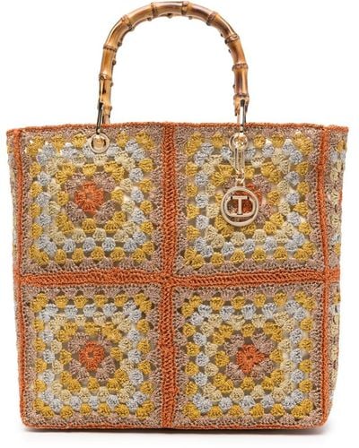 Twin Set Crochet Tote Bag - Brown
