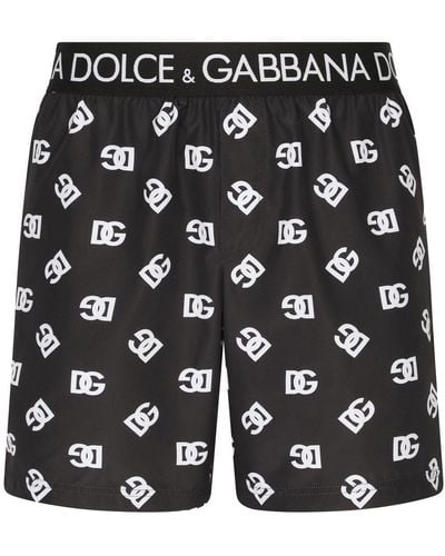 Dolce & Gabbana Mid-length Swim Trunks With All-over Dg Logo Print - Black