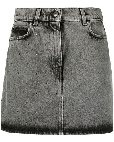 MSGM Embellished Denim Mini Skirt - Grey