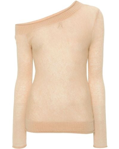Patrizia Pepe Asymmetric-neck Long-sleeve Sweater - Natural
