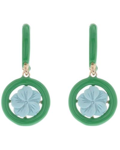 Cameo & Beyond Little flower-charm hoop earrings - Verde