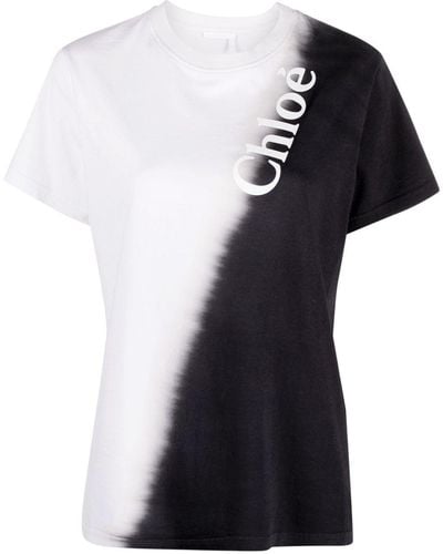 Chloé Zweifarbiges T-Shirt mit Logo-Print - Weiß