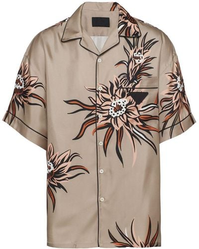 Prada Floral-print Silk Shirt - Natural