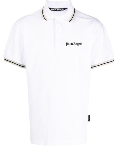 Palm Angels White Polo Shirt With Striped Edges