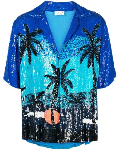 P.A.R.O.S.H. Graphic-print Sequin-embellished Shirt - Blue
