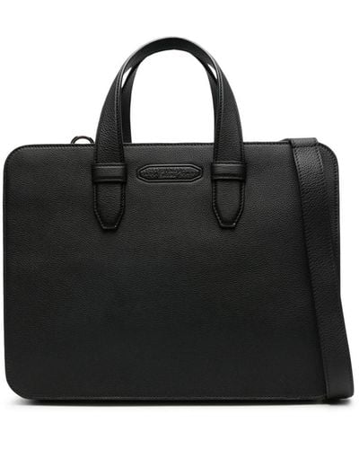 Brioni Logo-embossed Leather Briefcase - Black