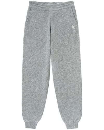 Sporty & Rich Embroidered-logo Cashmere Track Pants - Grey
