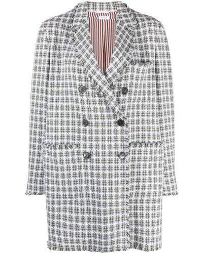 Thom Browne Check-pattern Oversize Coat - Gray