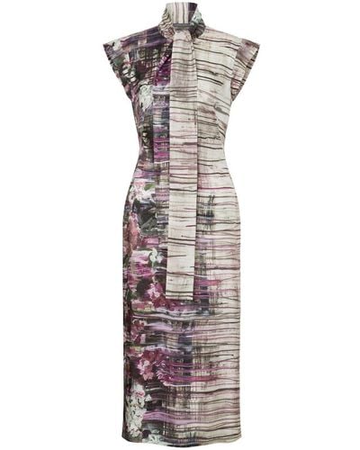 Alberta Ferretti Draped-strap Abstract-print Dress - Grey
