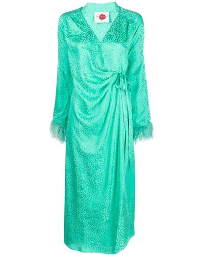 Art Dealer Feather-detailing Wrap-design Dress - Green