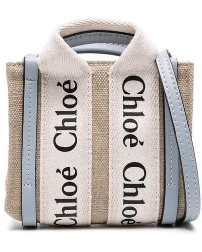 Chloé Woody Linen Mini Bag - White