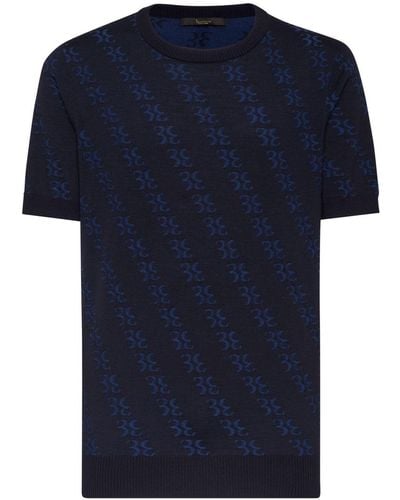 Billionaire Jacquard-logo Short-sleeve T-shirt - Blue