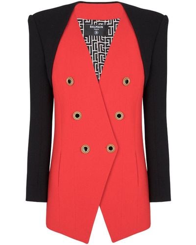 Balmain Blazer de crepé con doble botonadura - Rojo