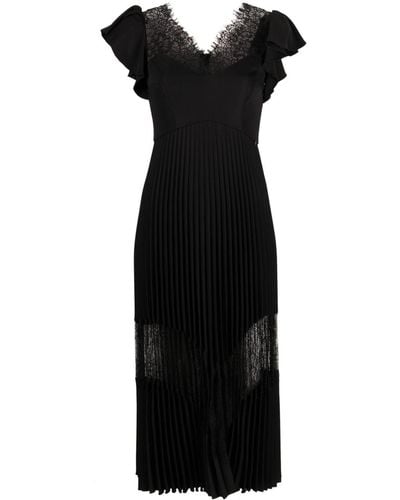 Nissa V-neck Ruffle-detail Dress - Black