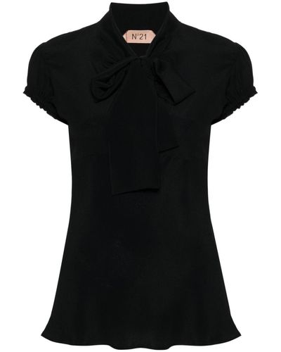 N°21 Blouse en crêpe à manches courtes - Noir