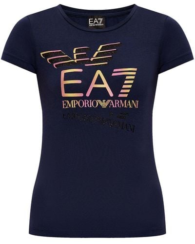 EA7 Katoenen T-shirt Met Logoprint - Blauw