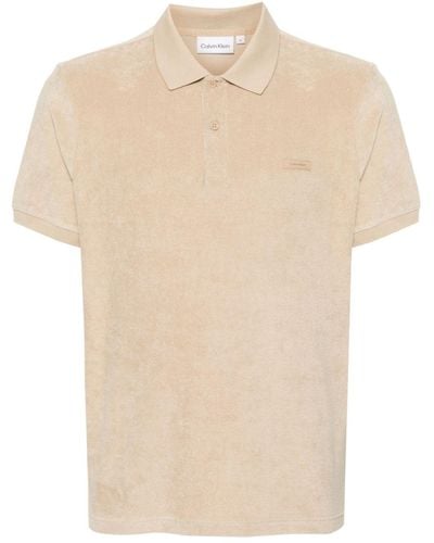 Calvin Klein Rubberised-logo Towelling Polo Shirt - Natural